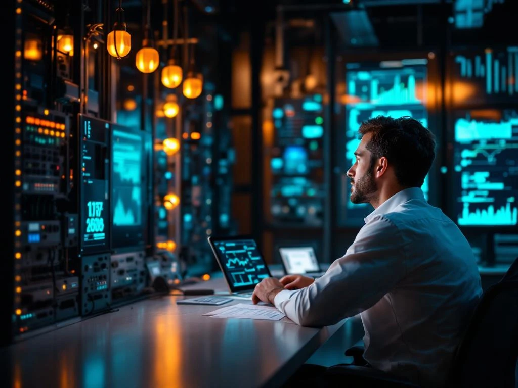 Netwerktechnicus analyseert stroomverdelingschema